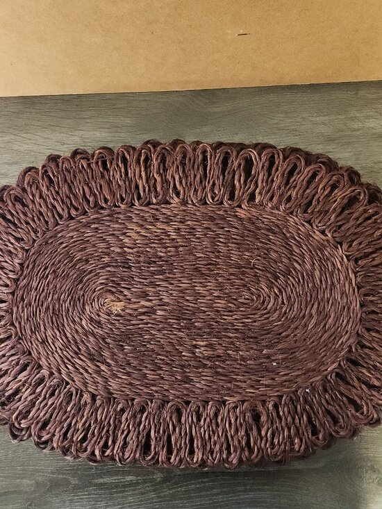 VTG 70's Woven Oval Looped Floral Edge Placemat Centerpiece Set of 4 Cottagecore - Picture 3 of 11